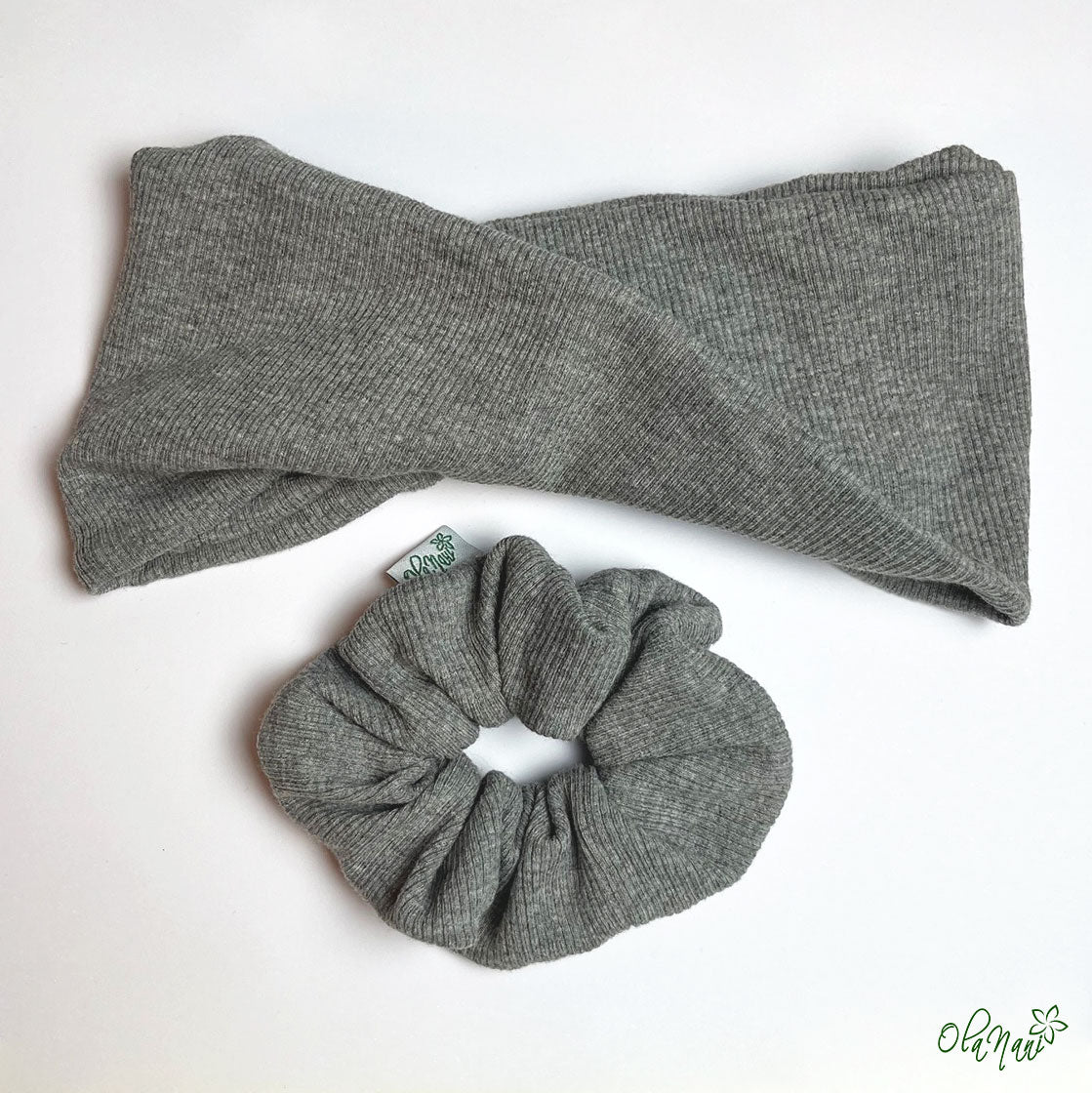 Scrunchie & Haarband twisted Set • Grau mittel