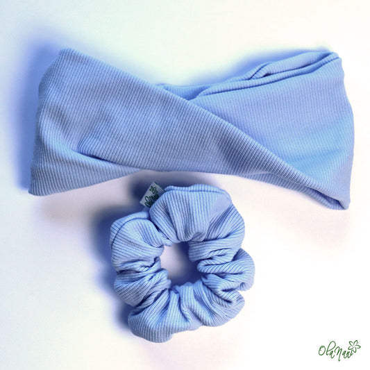 Scrunchie & Haarband twisted Set • Babyblau