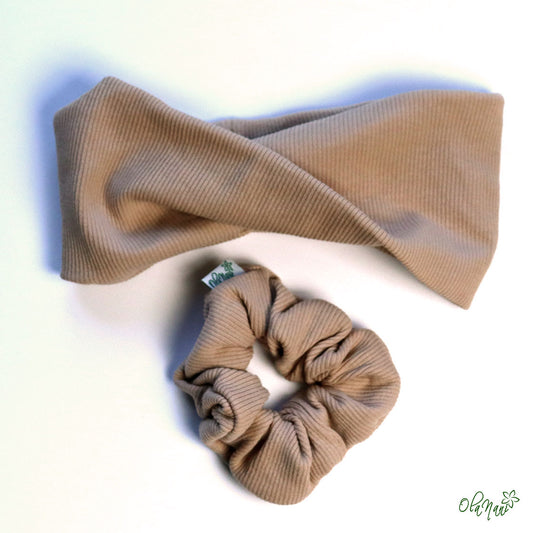 Scrunchie & Haarband twisted Set • Taupe